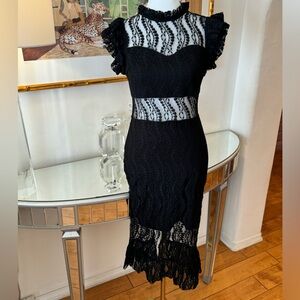 Elegant Black Lace Midi Dress